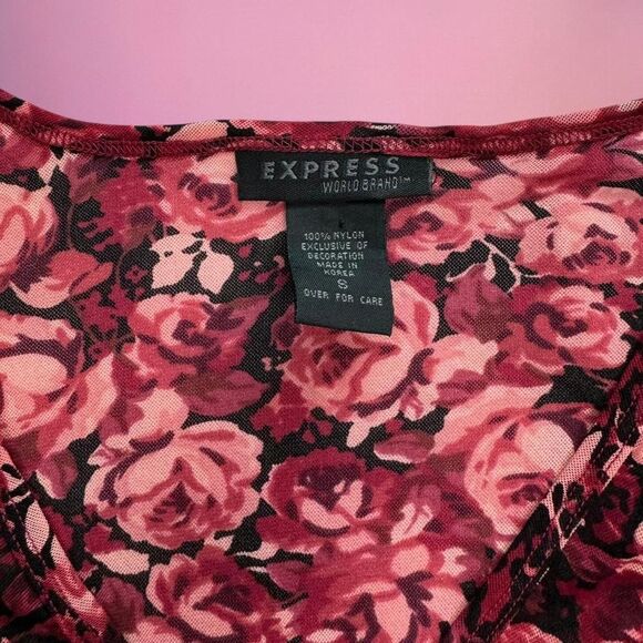 Vintage Express floral rose print mesh top - Picture 6 of 6